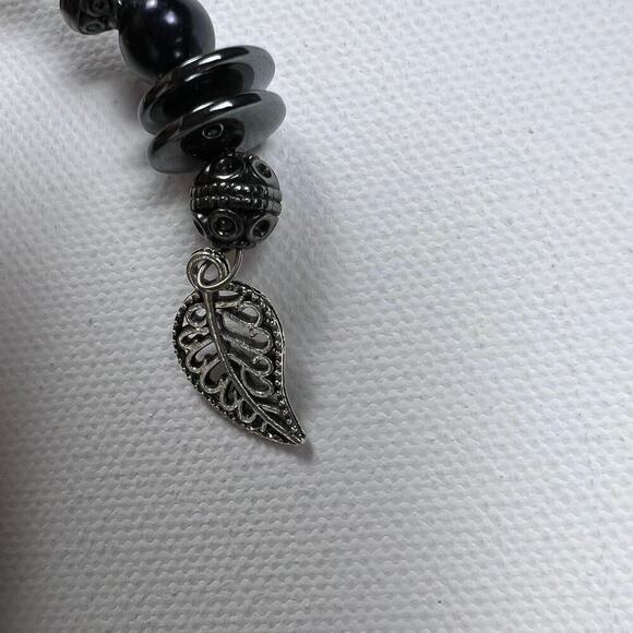 Handmade Beaded Coil Bracelet Mixed Metals and Glass Black Hematite Style - Picture 6 of 8